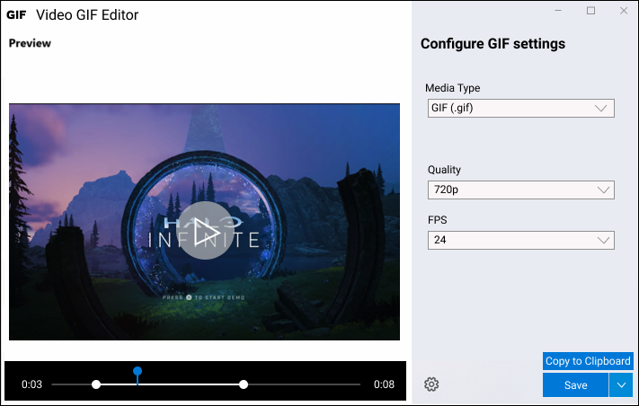 Video GIF Capture GIF editing window EditorGIF