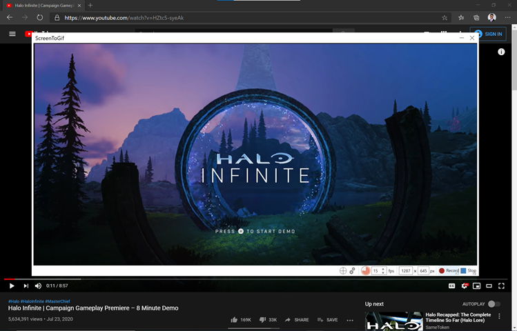 Screenshot of ScreenToGIF's recording interface STGRecording