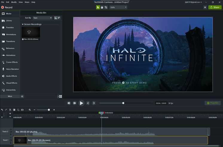 Camtasia's editing menu CamtasiaEditing